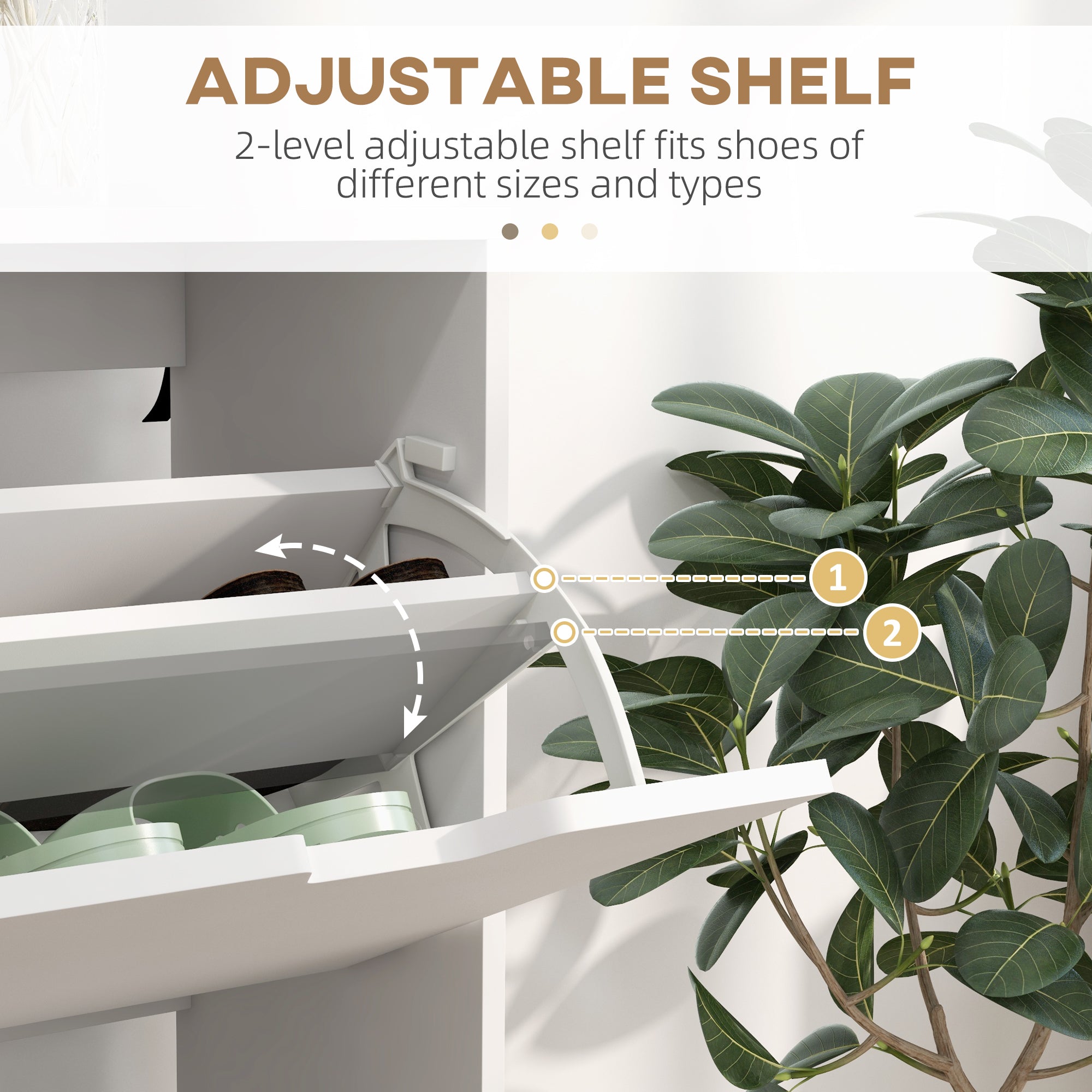 HOMCOM Shoe Storage Cabinet 4 Flip Drawers Adjustable Shelf Shoe Organizer 16 Pairs White Space Saving 