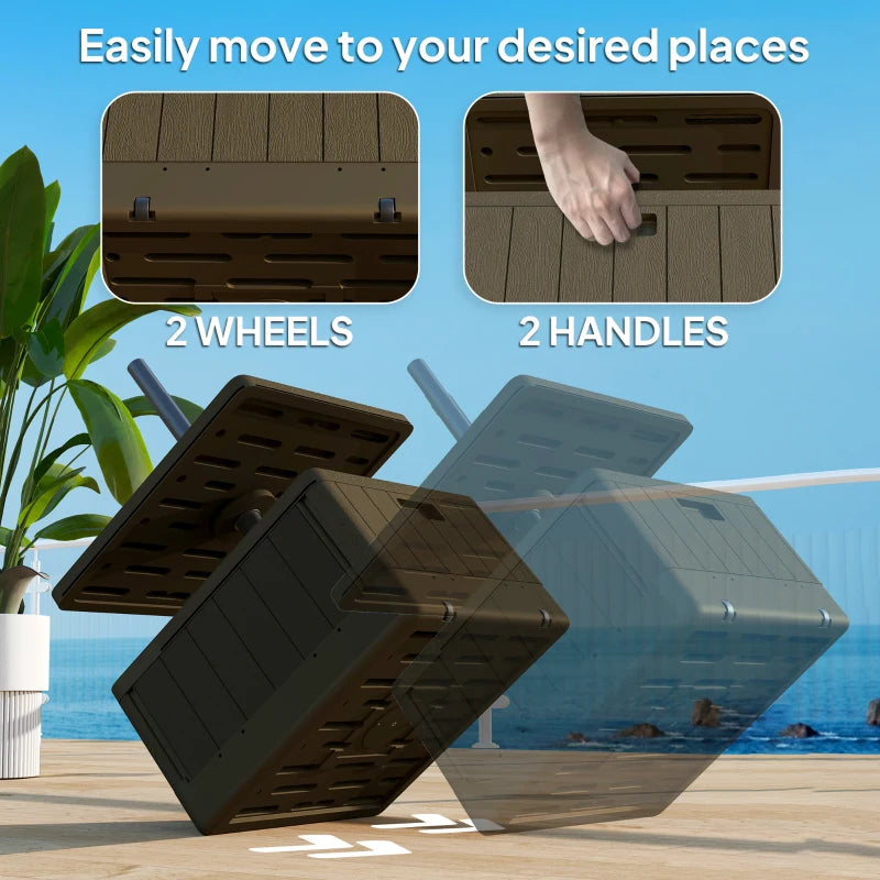 Patio Umbrella Weighted Base with Table Tray, Heavy Duty Umbrella Base with Wheels Handles, Brown