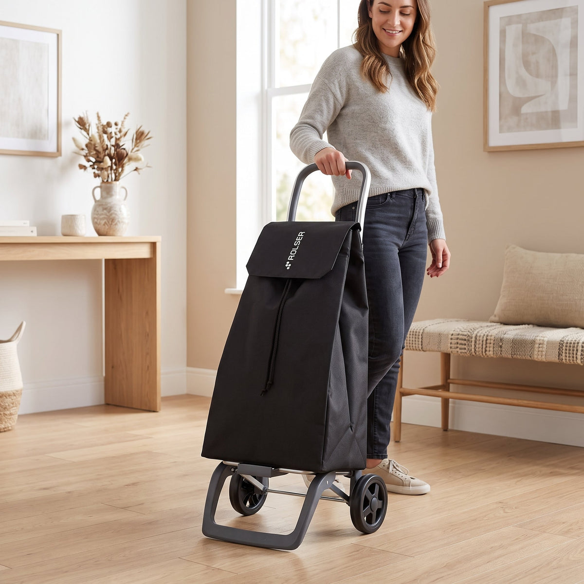 Folding Shopping Cart, Rolser Jet LN Joy, 2-Wheel, Aluminum, Black
