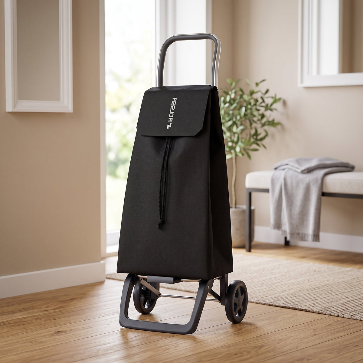 Folding Shopping Cart, Rolser Jet LN Joy, 2-Wheel, Aluminum, Black