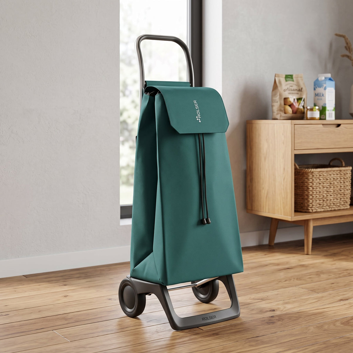 Folding Shopping Cart, Rolser Jet LN Joy, 2-Wheel, Aluminum, Pine Green