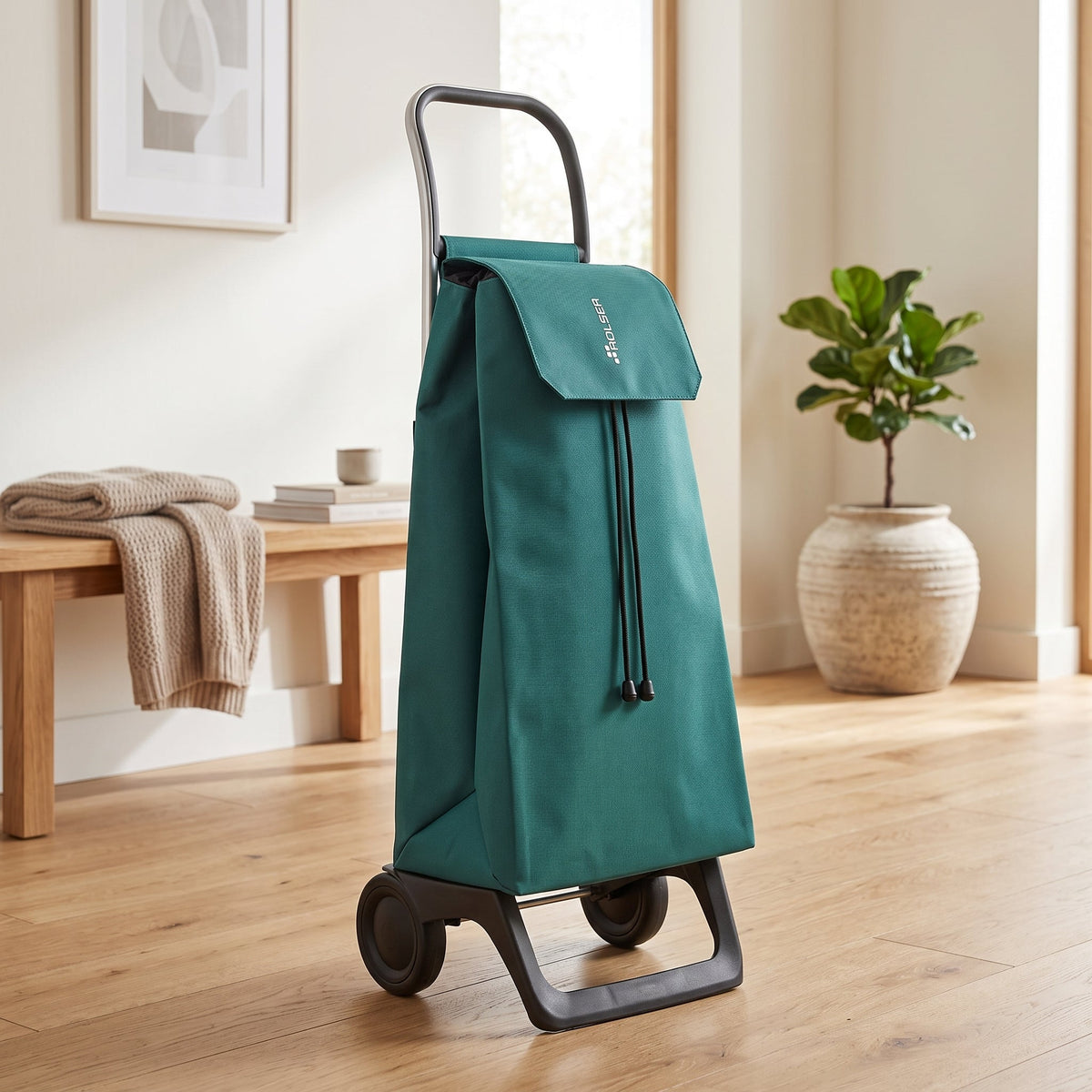 Folding Shopping Cart, Rolser Jet LN Joy, 2-Wheel, Aluminum, Pine Green