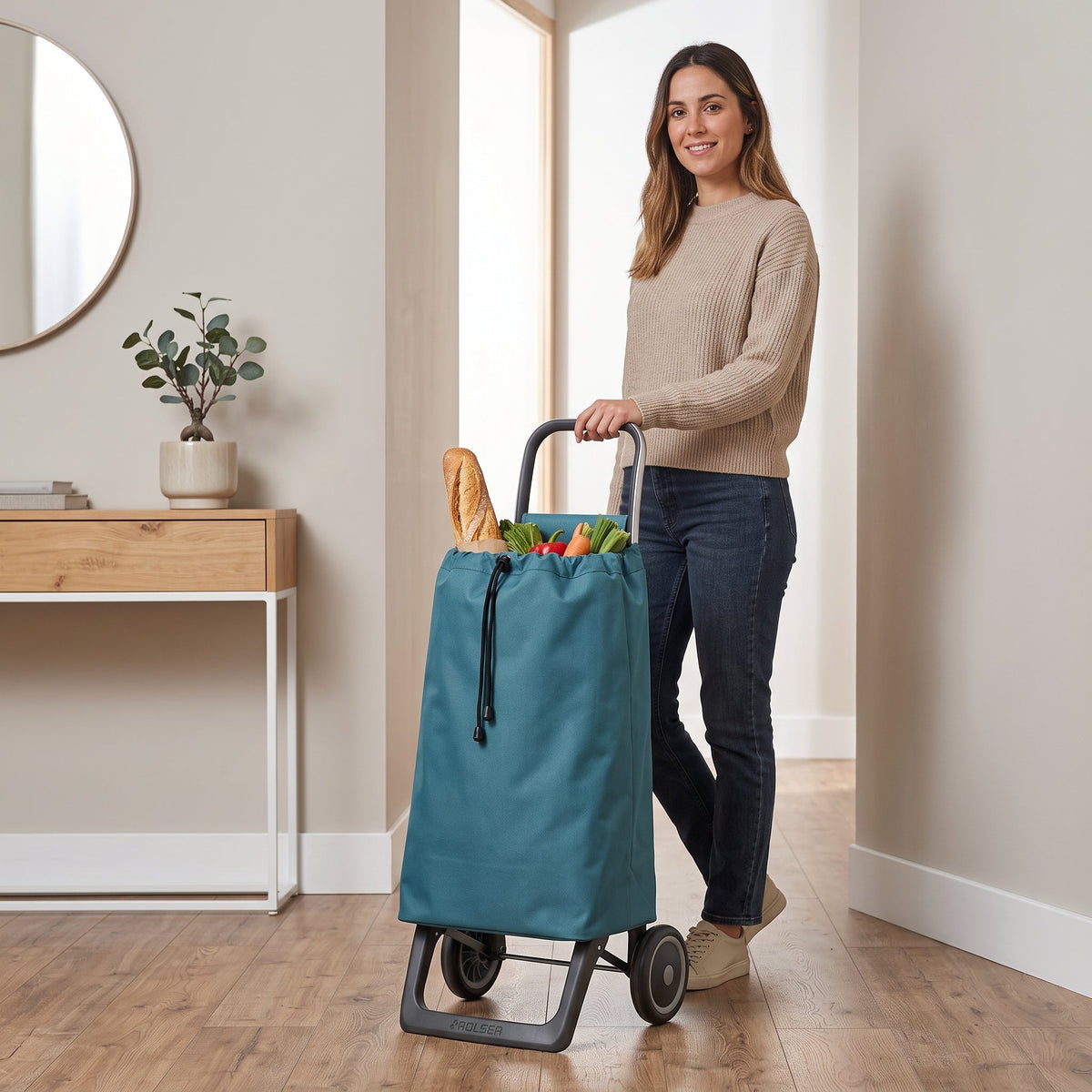 Folding Shopping Cart, Rolser Jet LN Joy, 2-Wheel, Aluminum, Teal