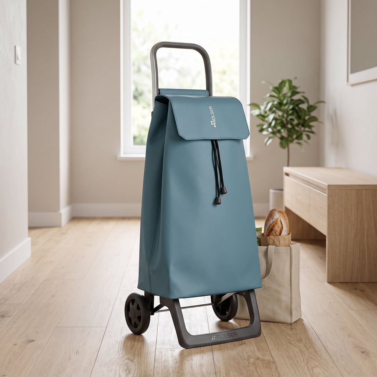 Folding Shopping Cart, Rolser Jet LN Joy, 2-Wheel, Aluminum, Teal