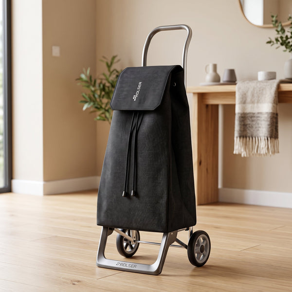 Folding Shopping Cart, Rolser Jet Tweed Joy, Aluminum, Black