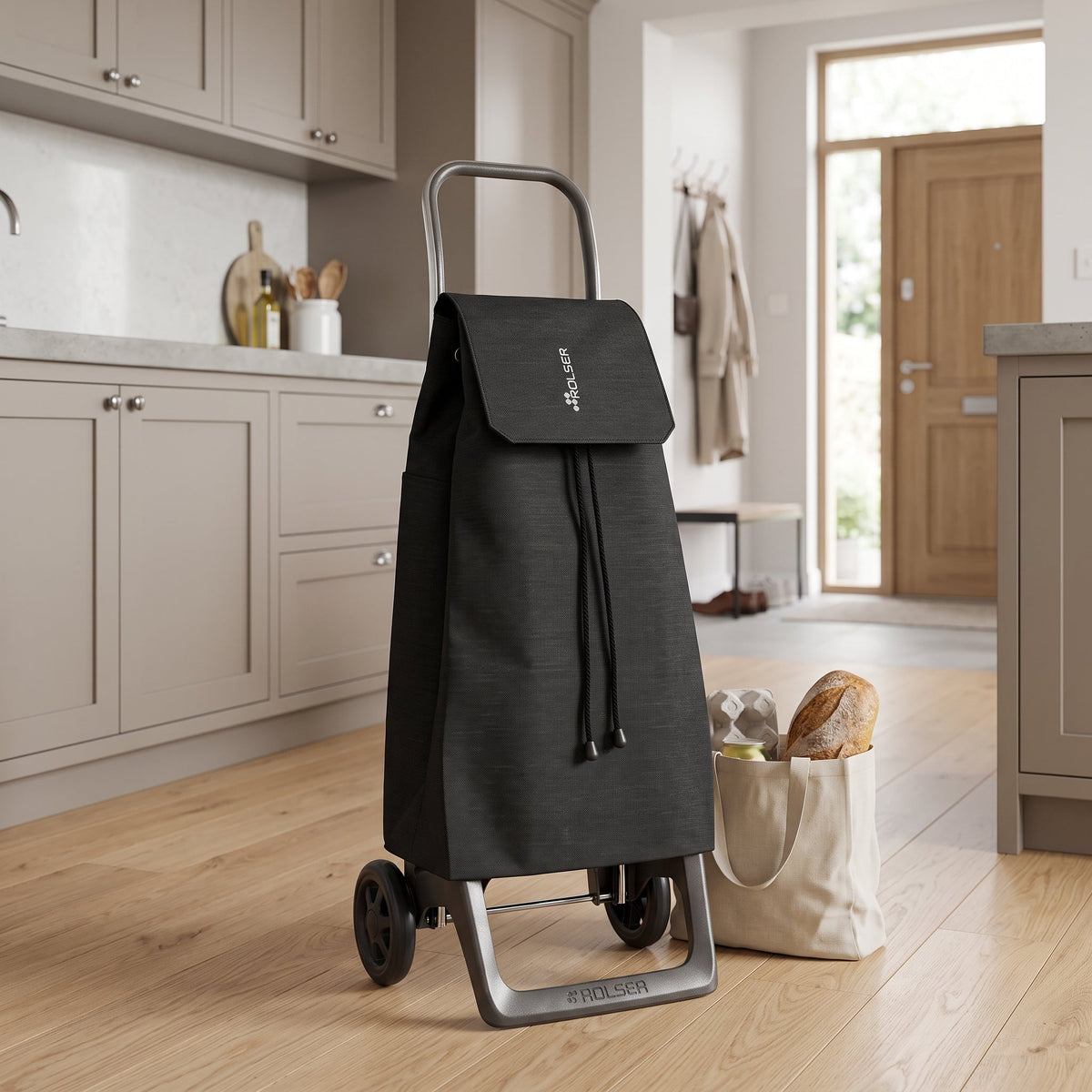Folding Shopping Cart, Rolser Jet Tweed Joy, Aluminum, Black