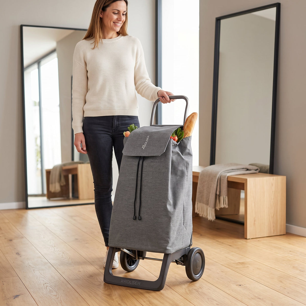 Folding Shopping Cart, Rolser Jet Tweed Joy, Aluminum, Grey