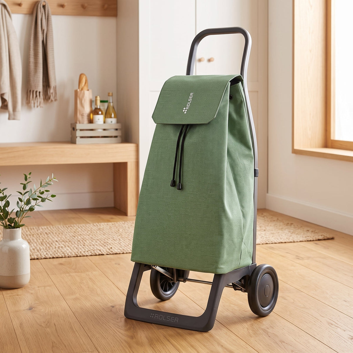 Folding Shopping Cart, Rolser Jet Tweed Joy, Aluminum, Jade Green