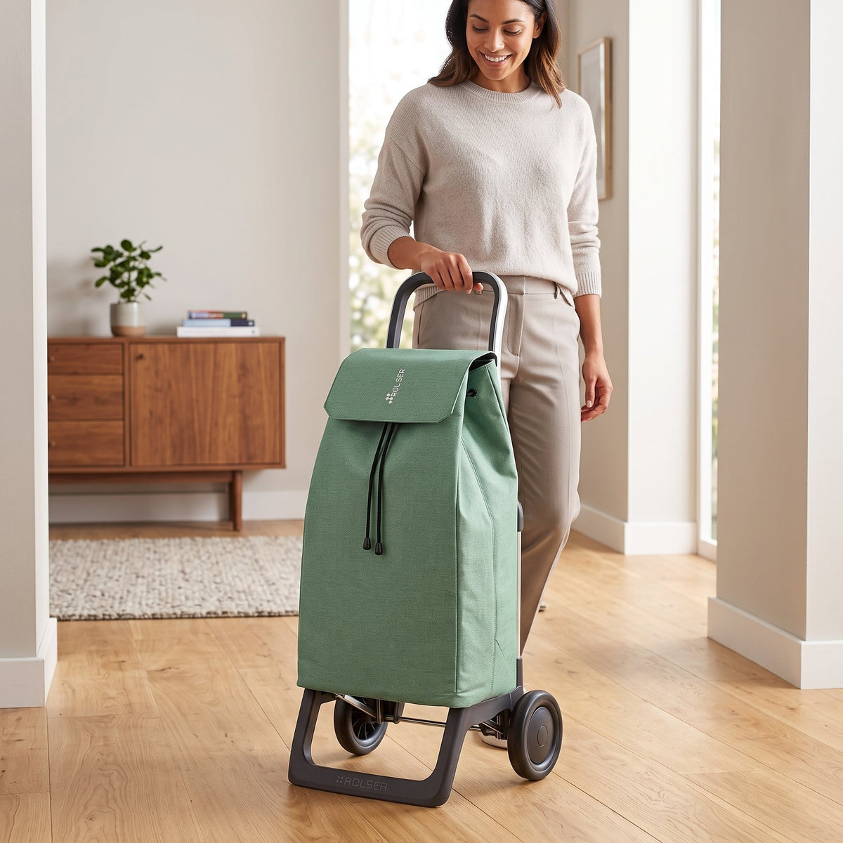 Folding Shopping Cart, Rolser Jet Tweed Joy, Aluminum, Jade Green