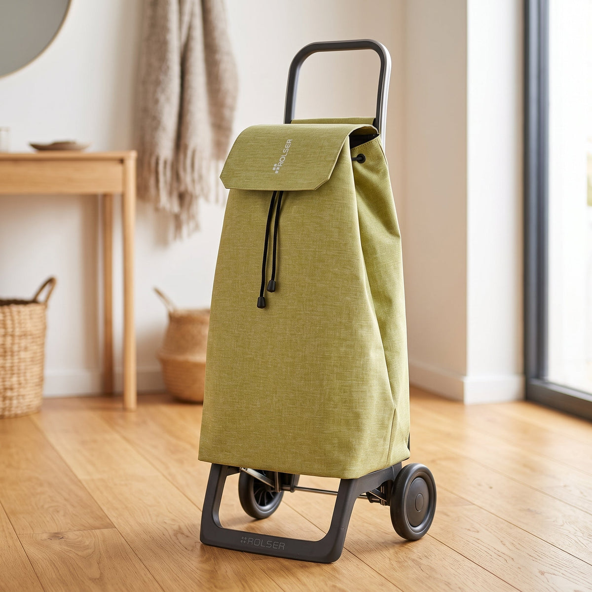 Folding Shopping Cart, Rolser Jet Tweed Joy, Aluminum, Sage Green