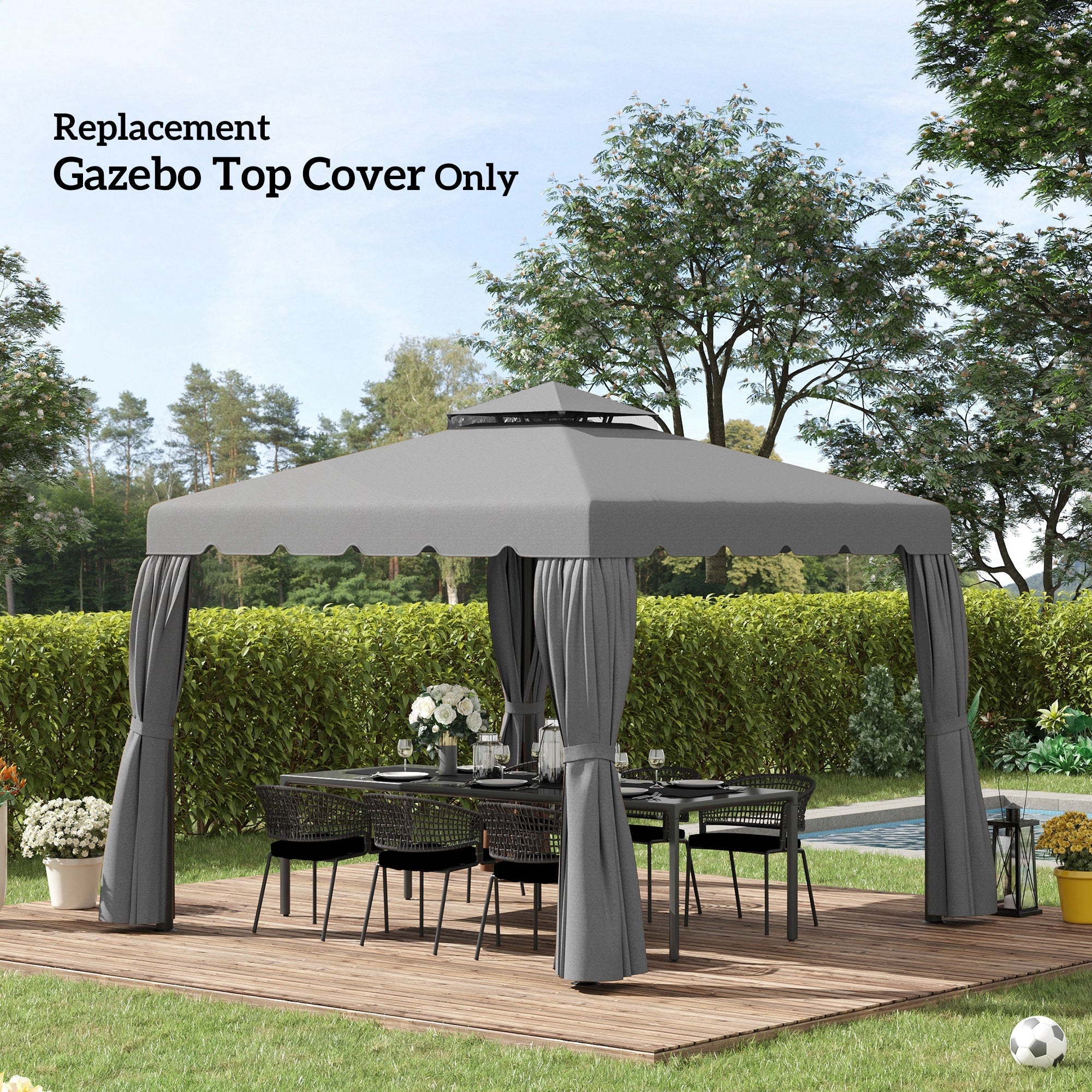Outsunny Gazebo Replacement Canopy 9.8'x9.8' Top Cover Double Vented Roof Garden Patio Outdoor Grey 