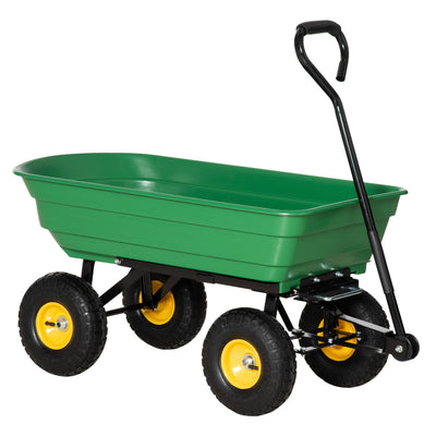 Outsunny Garden Dump Cart Heavy Duty 440lbs Garden Wagon with Steel Frame, Pneumatic Tires, Green 