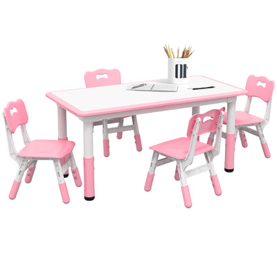 Qaba Kids Table & 4 Chair Set: Adjustable Height, Durable, Easy Clean for Toddlers in Pink 