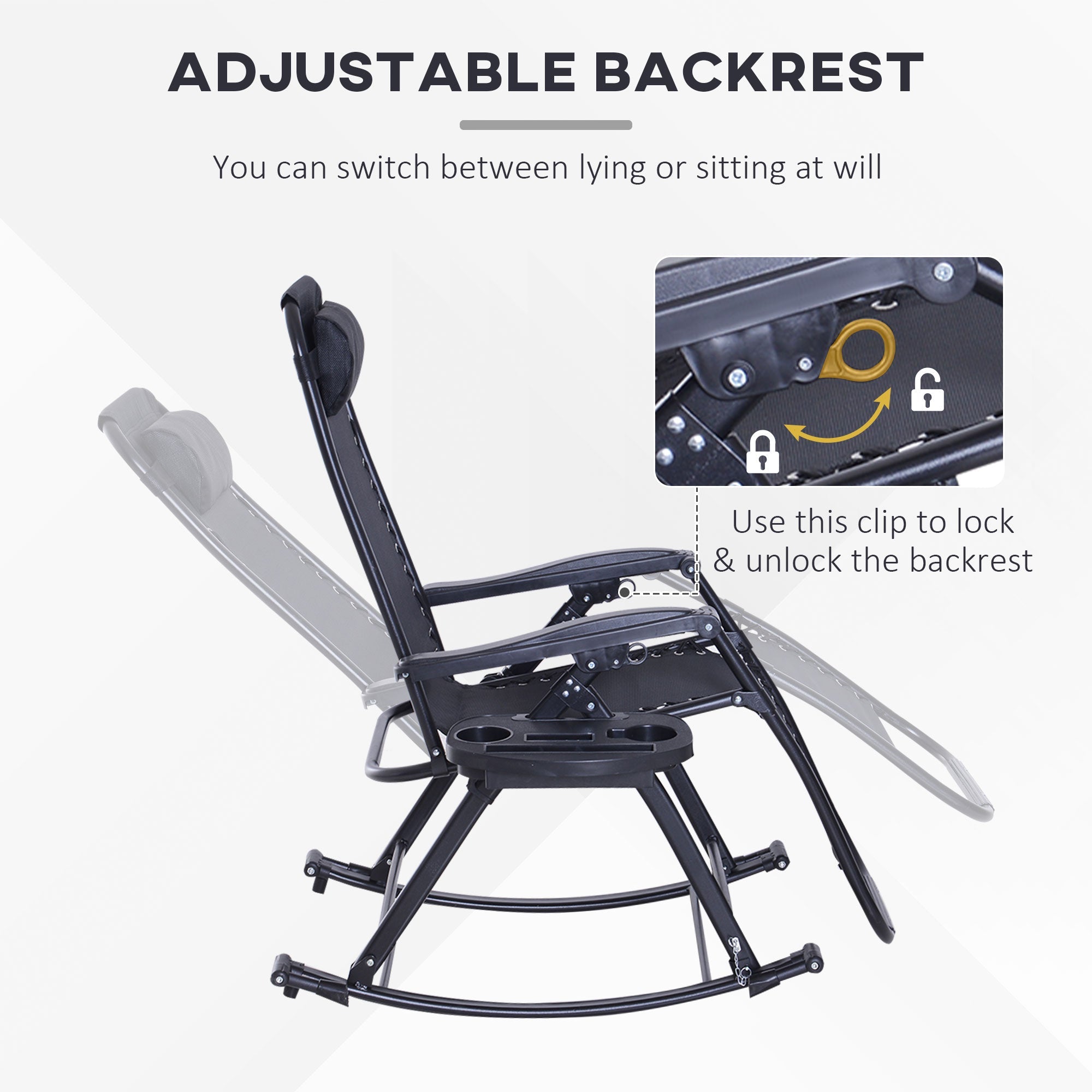 Outsunny Adjustable Zero Gravity Lounge Chair Recliner and Rocker Garden Sun Lounger Foldable Napping Seat 