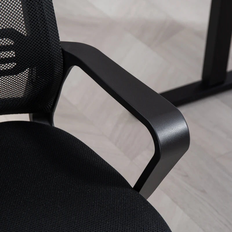 Ergonomic Desk Chair No Wheels, Padded Mesh Office Reception Chair with Sled Base, Black