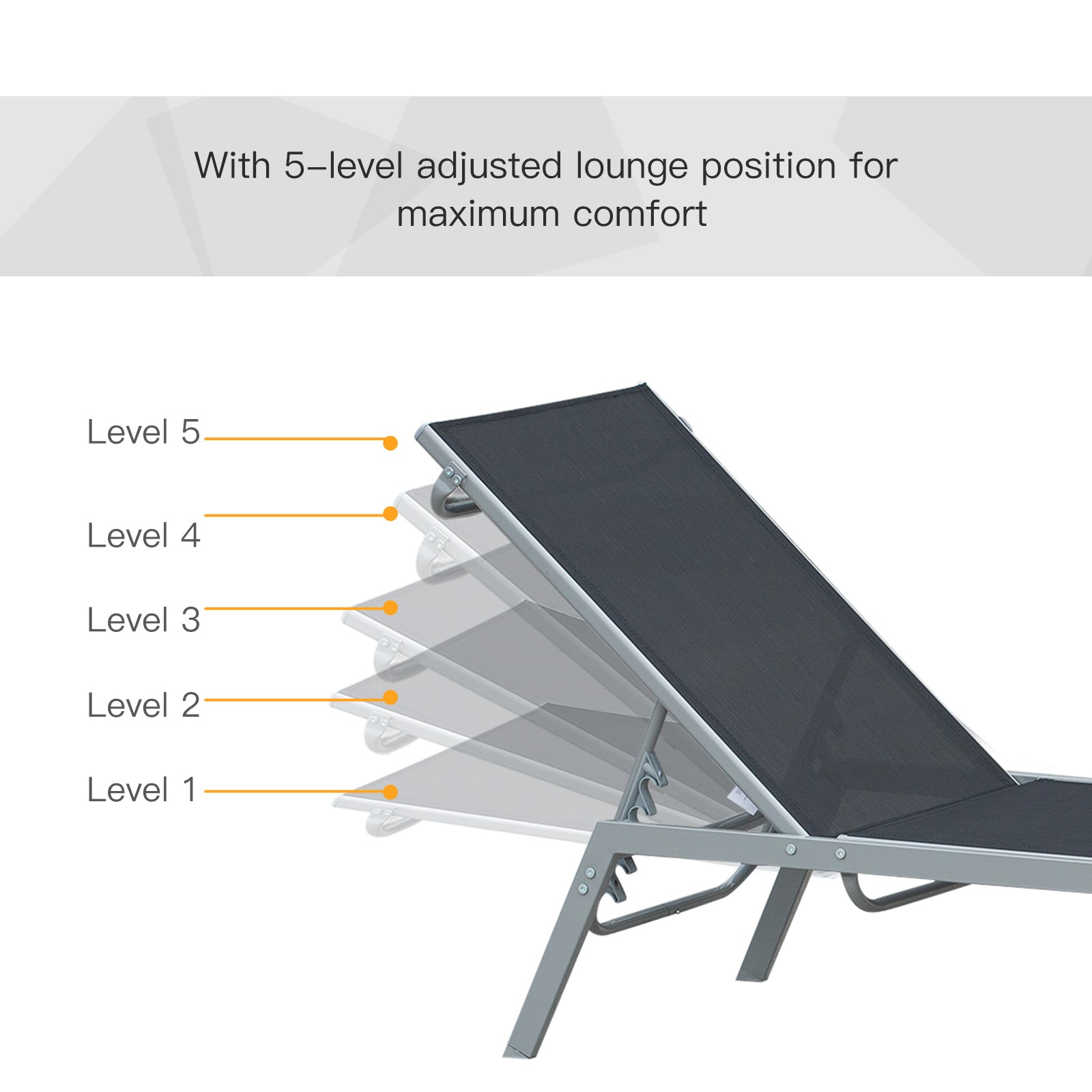 Outsunny Sun Lounger, Outdoor Chaise Lounge with 5-Position Backrest for garden, Black 