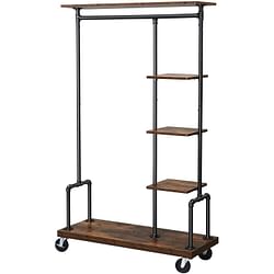 Farmhouse 5 Tier Laundry Pipe Garment Closet Rack Wheels - Free Shipping 