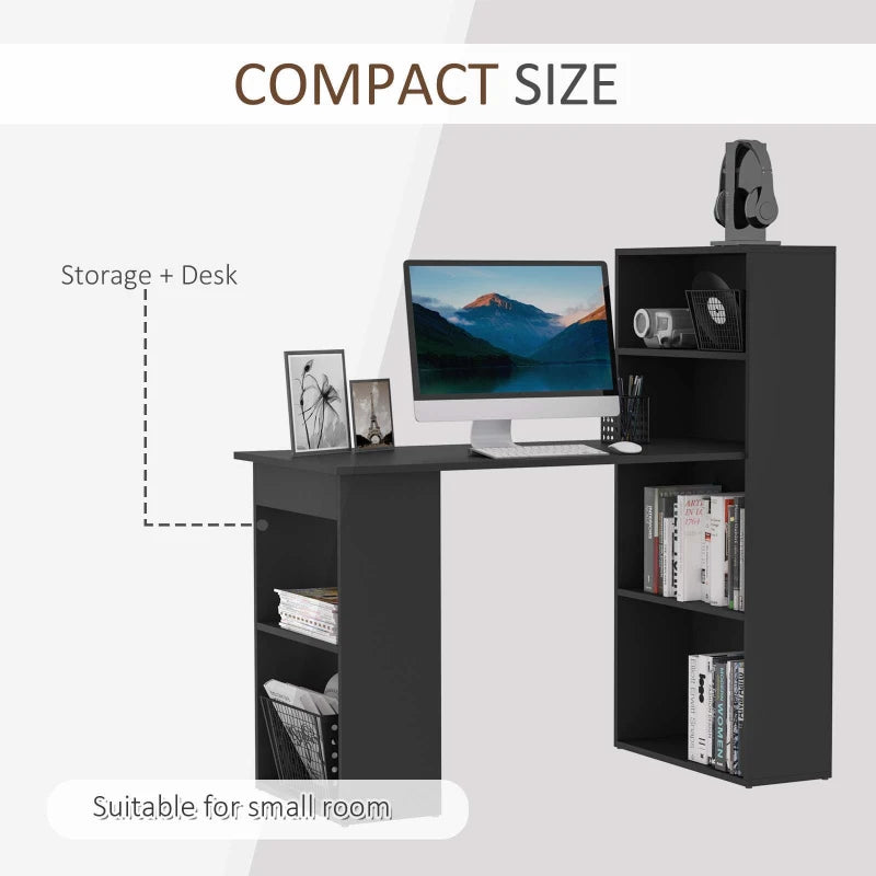 Modern Computer Desk with Storage Shelves, 47" Writing Table Workstation with Bookshelf for Home Office, Black