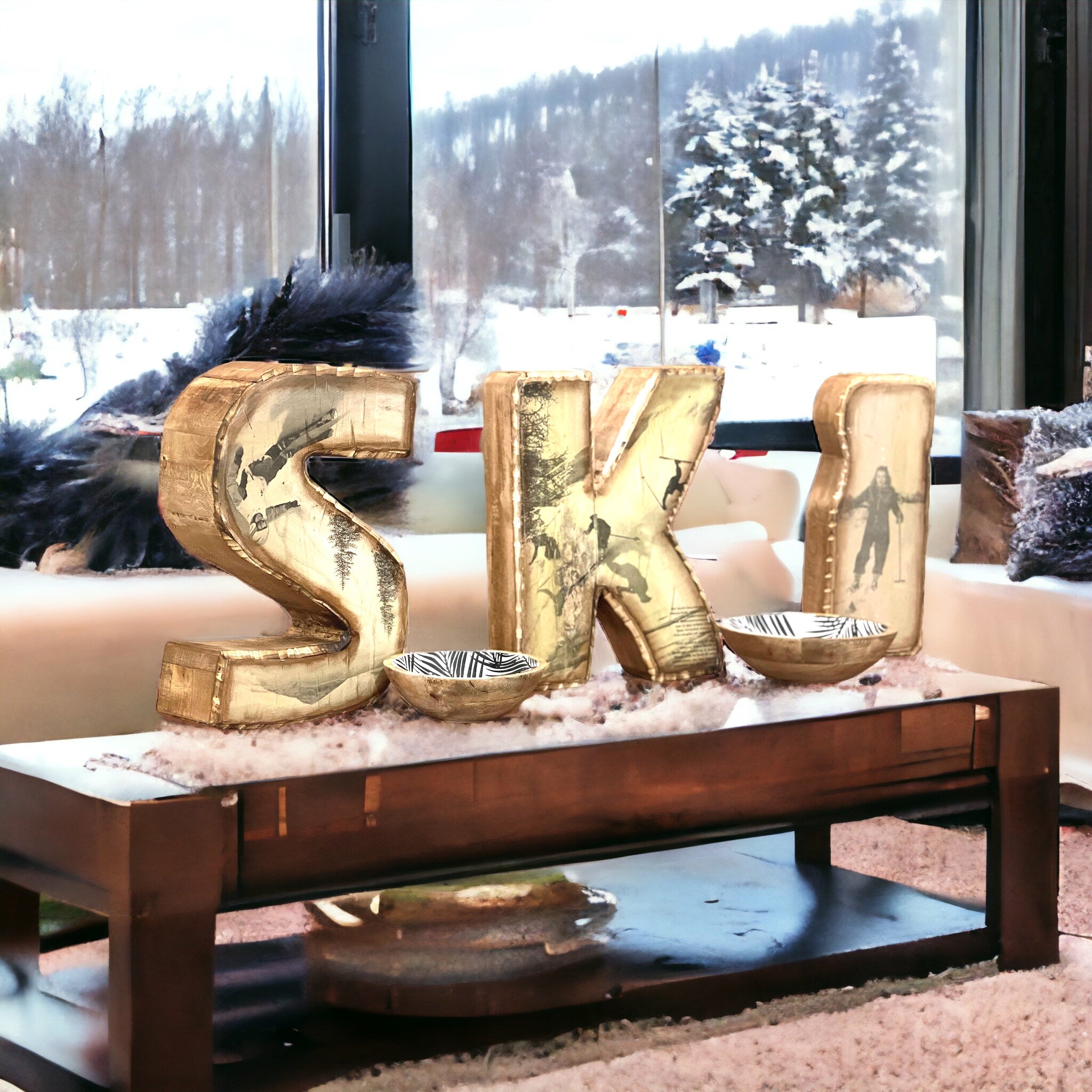 Classic Table and Wall SKI Decor Set, 15.4 in 