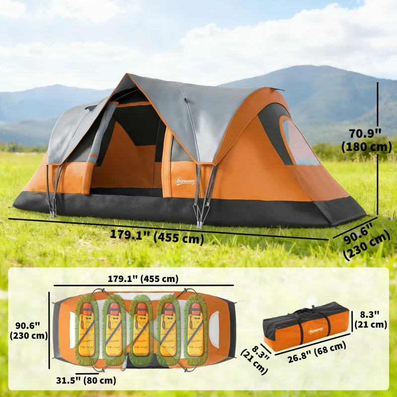 5-6 Person Family Tent, Outdoor Camping Tent with Lighting Hook, Carrying Bag for Camping, Hiking and Travelling Orange
