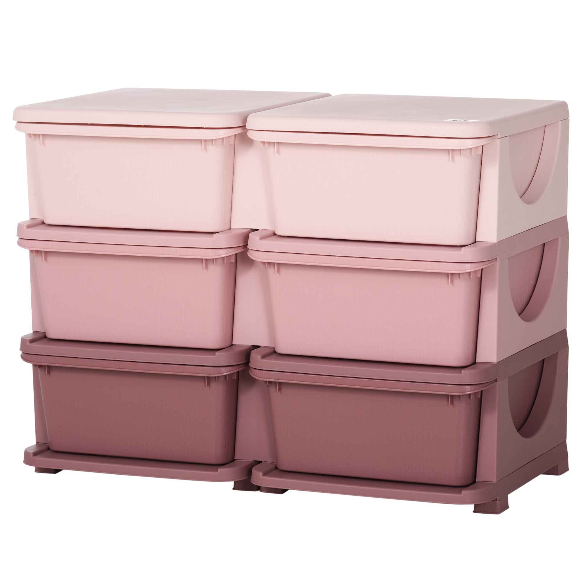 Qaba 3 Tier Kids Toy Organizer and Storage Bins with 6 Plastic Drawers, Pink 
