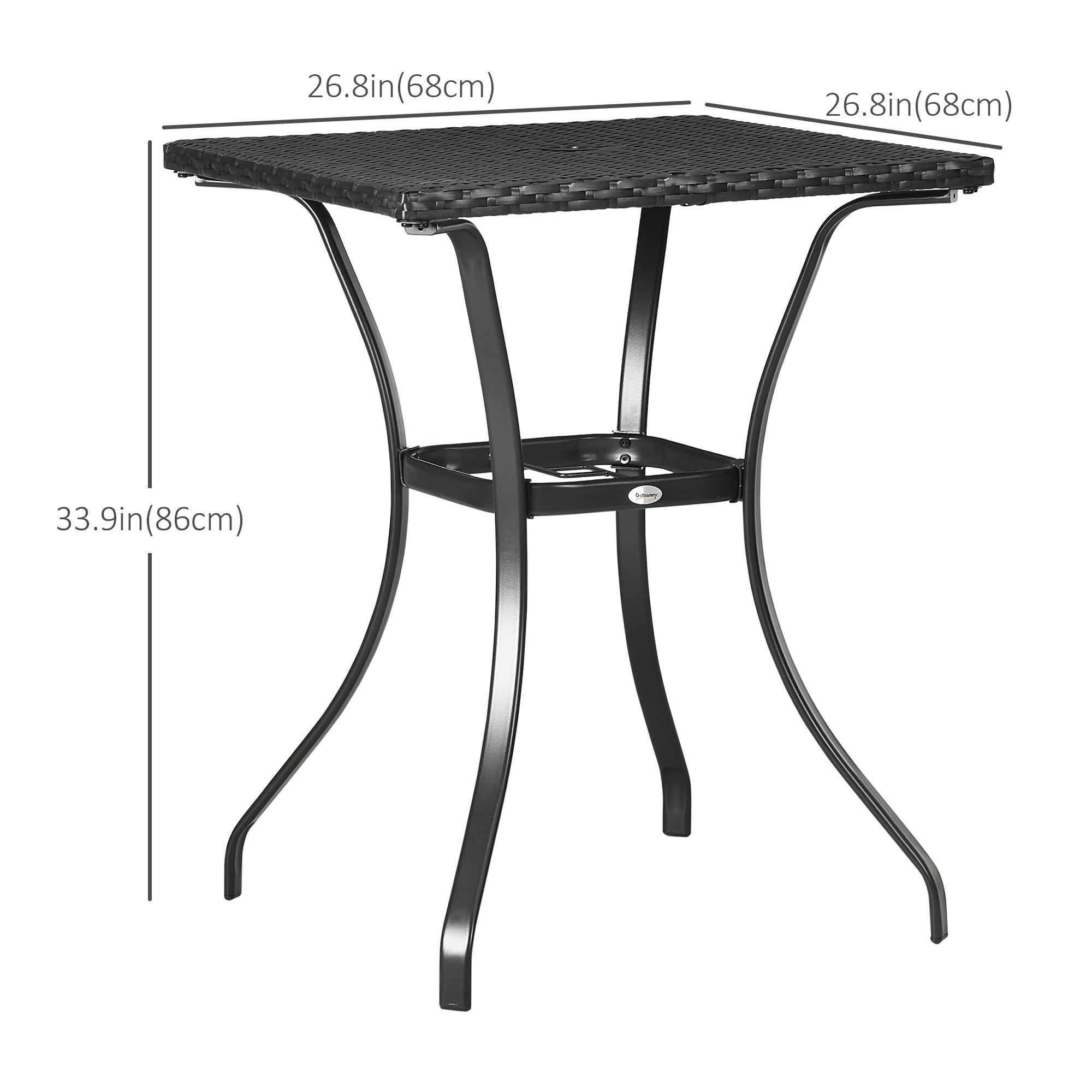 Outsunny Black Wicker Patio Panache: Outdoor Rattan Coffee Table with Umbrella Hole, Plastic Board Top 