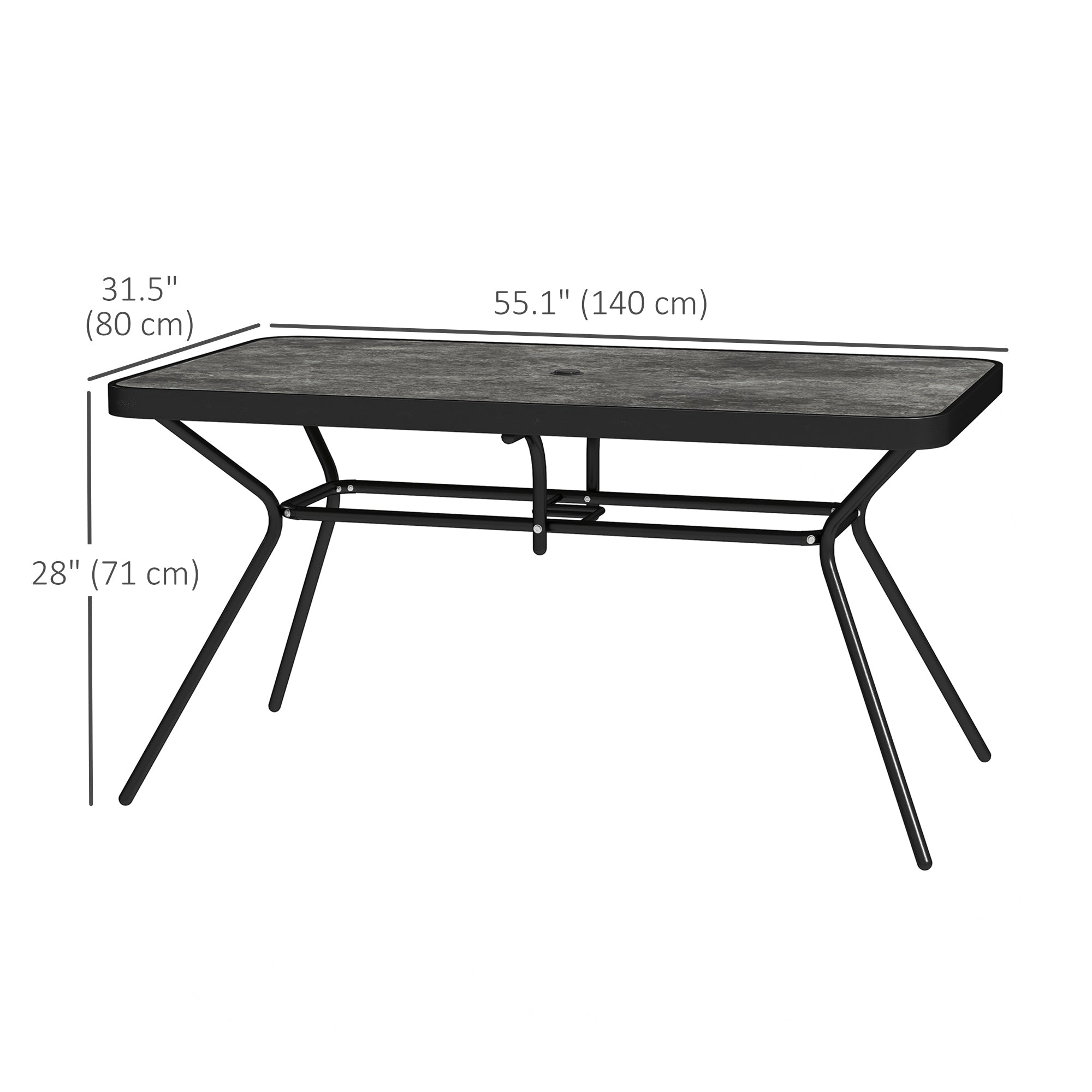 Outsunny Rectangle Outdoor Dining Table for 6, with 1.7" Umbrella Hole, Easy Clean DPC Plastic Tabletop, 55" x 31.5" x 28" 