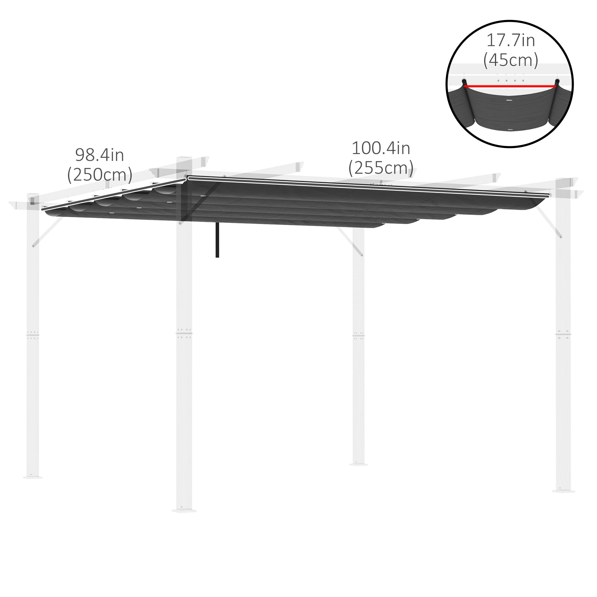 Outsunny Replacement Canopy for 9.8' Square Pergola Retractable Pergola Cover Dark Grey 