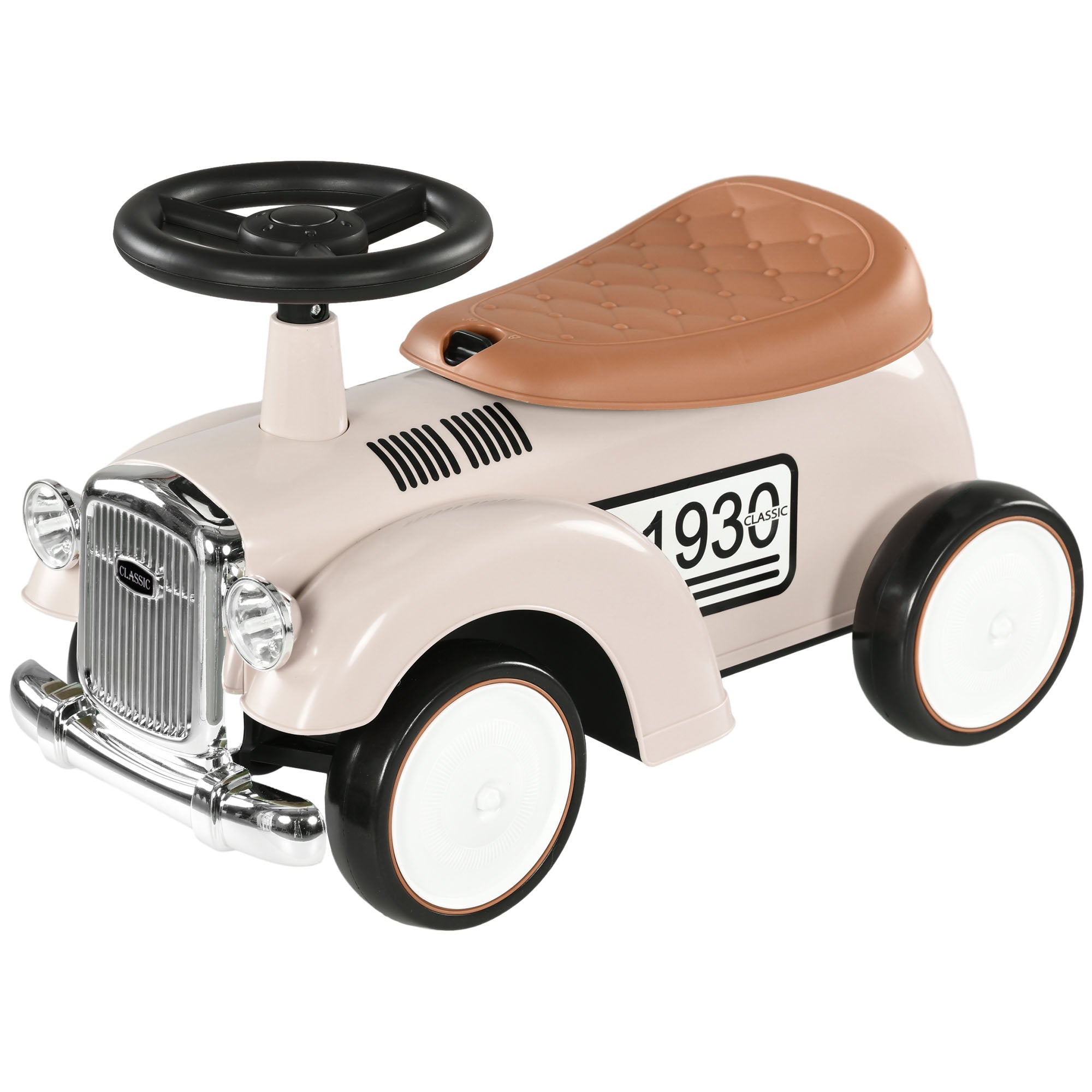 Aosom Kids Ride On Push Car Classic Car Toddlers Foot Slider Under Seat Storage 12-36 Months Cream White Toy 