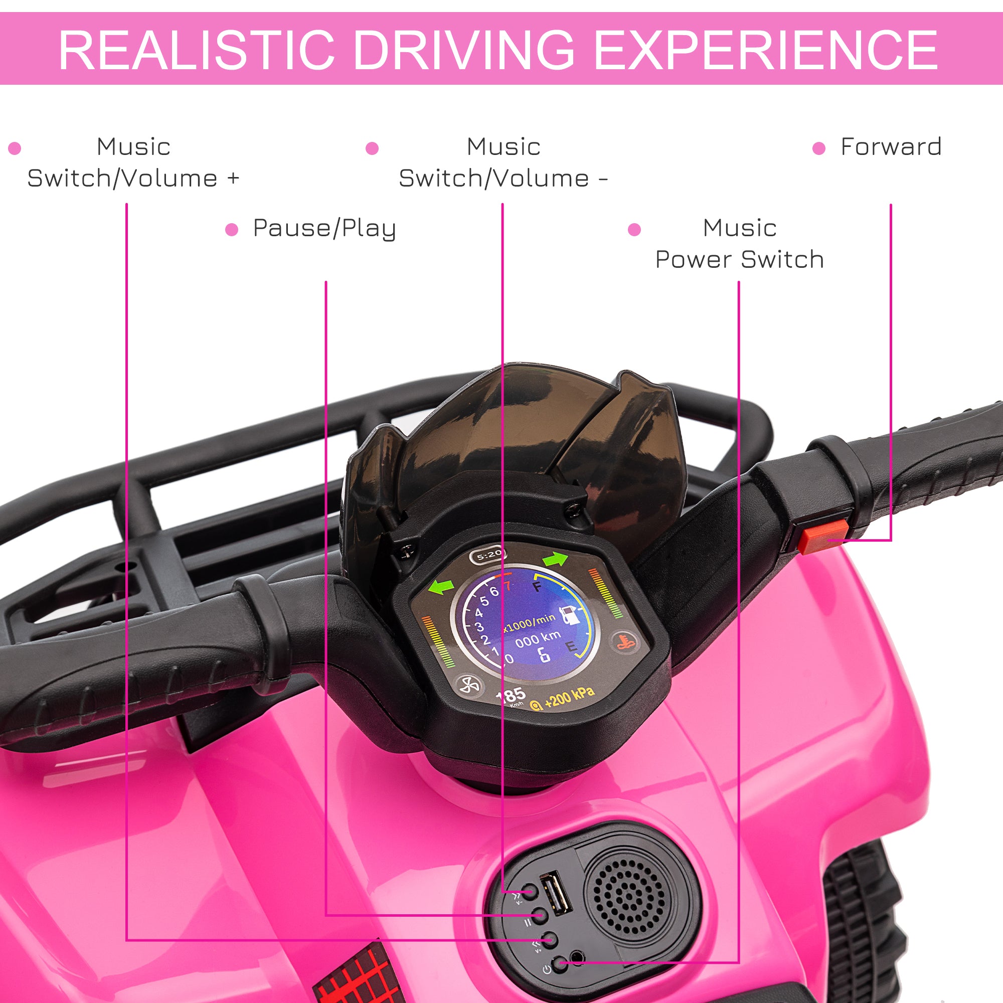 Aosom Ride-On ATV: 6V Battery Powered, Four Wheeler, Headlights, 18-36 Months, Pink, Toddler Quad 