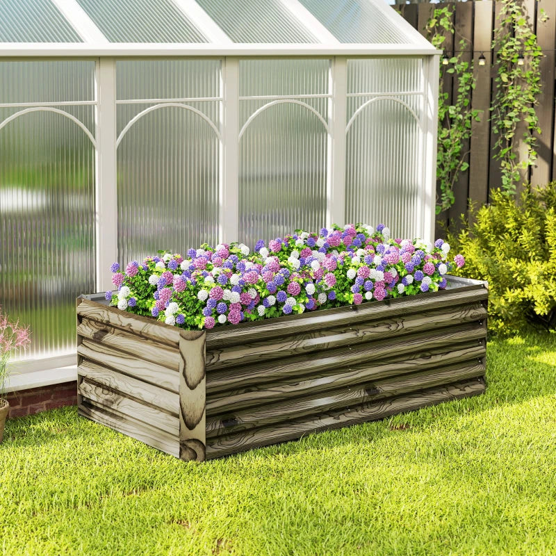 6' x 3' x 2' Raised Garden Bed, Galvanized Planter Box for Growing Flowers, Herbs and Vegetables, Light Wood Effect