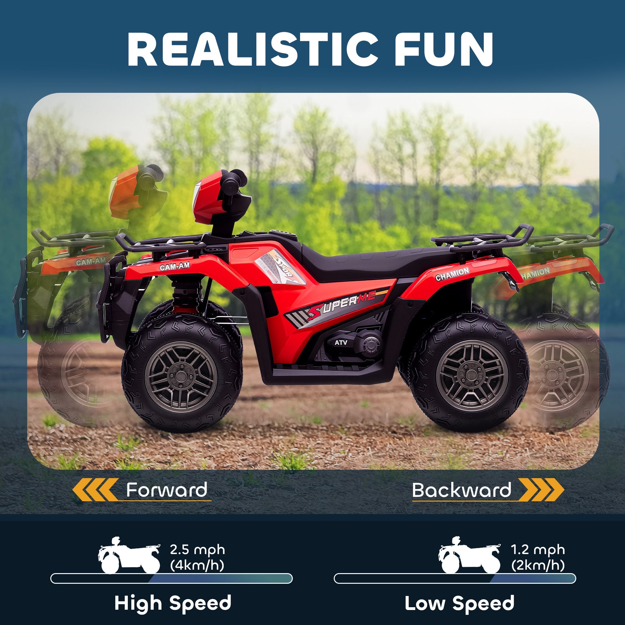 Aosom Kids ATV: 12V, 4 Wheeler Quad, Battery Powered, Music, LED Lights, Treaded Tires, 3-5 Years, Red 