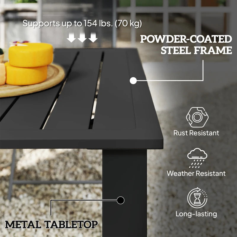 59" Outdoor Patio Table with Umbrella Hole, Outdoor Dining Table with Slatted Tabletop for Backyard Garden, Black