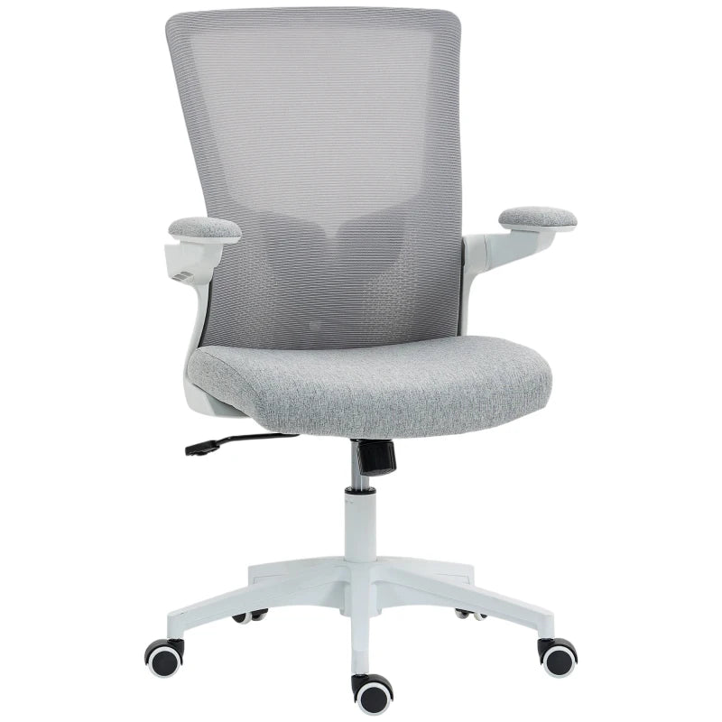 Ergonomic Office Chair, Swivel Desk Chair with Adjustable Lumbar Support and Height, Flip-up Armrests, Wheels, Grey