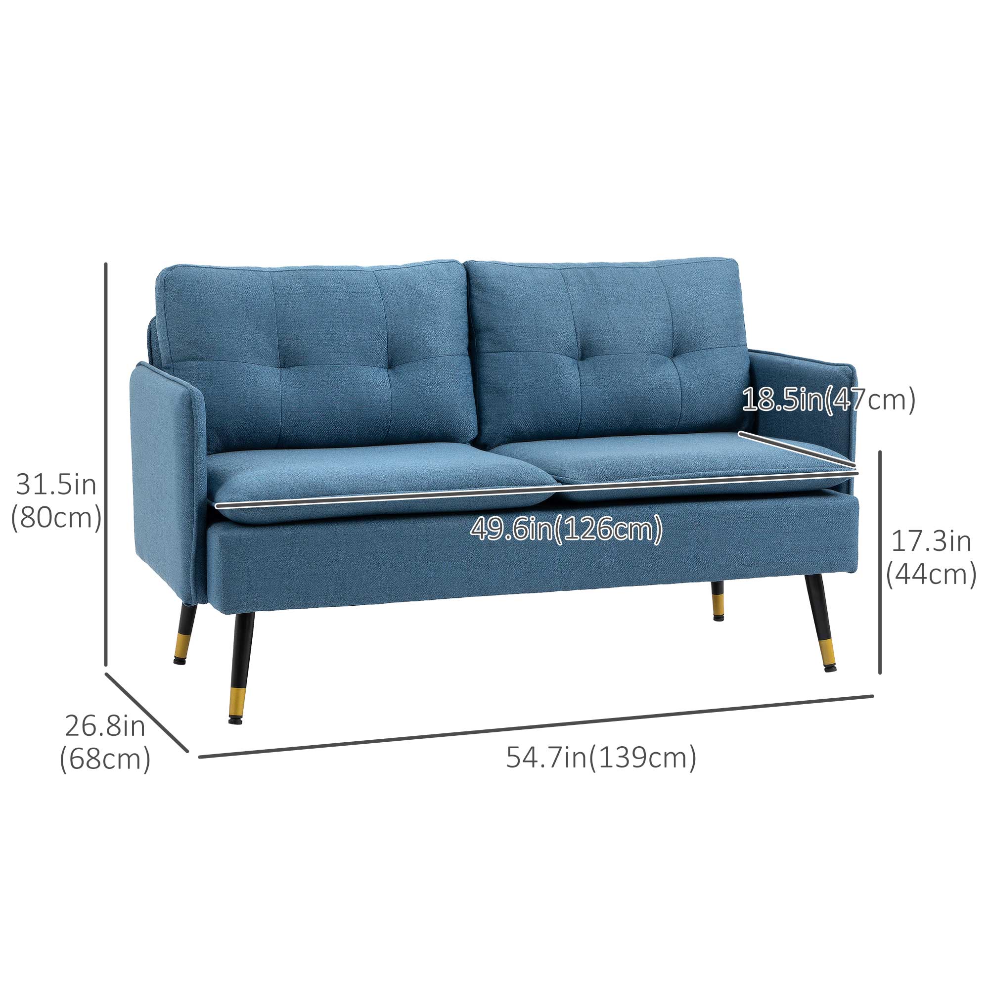 HOMCOM 55" Loveseat Sofa Bedroom Living Room Button Tufted Upholstered Small Couch Compact Design 