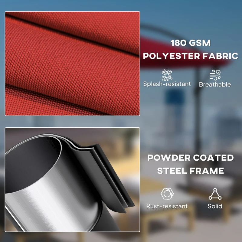 9.7ft Offset Patio UmbrellaCantilever Parasol with Crank Handle, 8 Ribs and Cross Base for Outdoor, Sun Shade, Wine Red