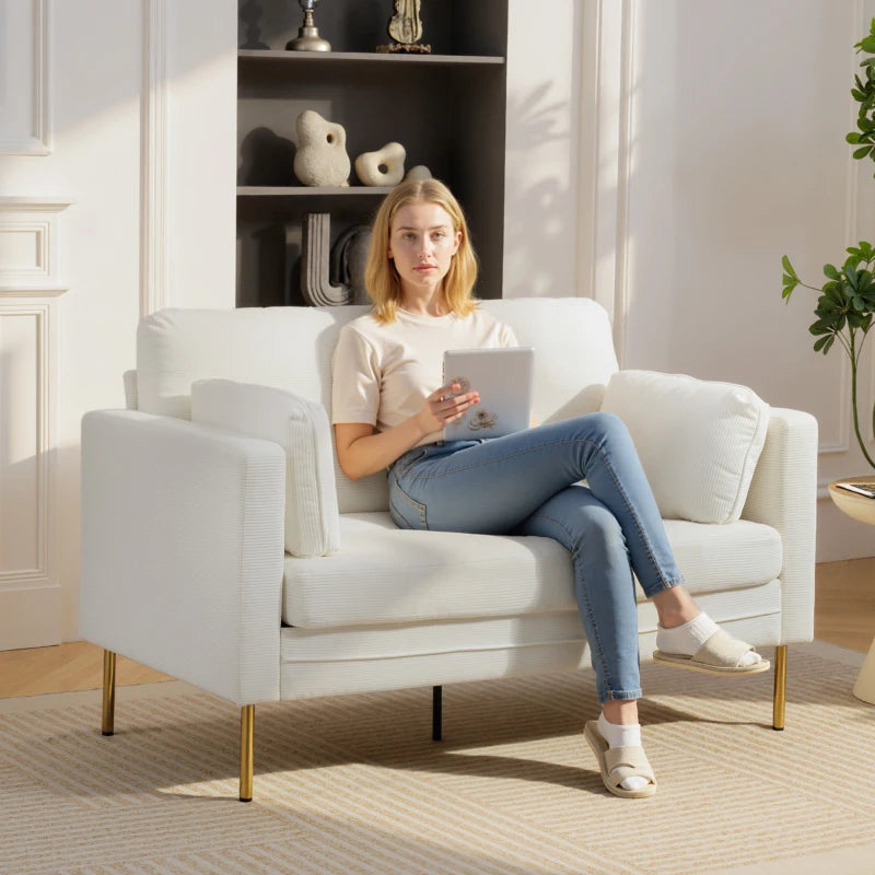 Loveseat Sofa, 55" Small Sofa Couch with 2 Pillows, Metal Legs for Living Room, Bedroom, Apartment, Cream White