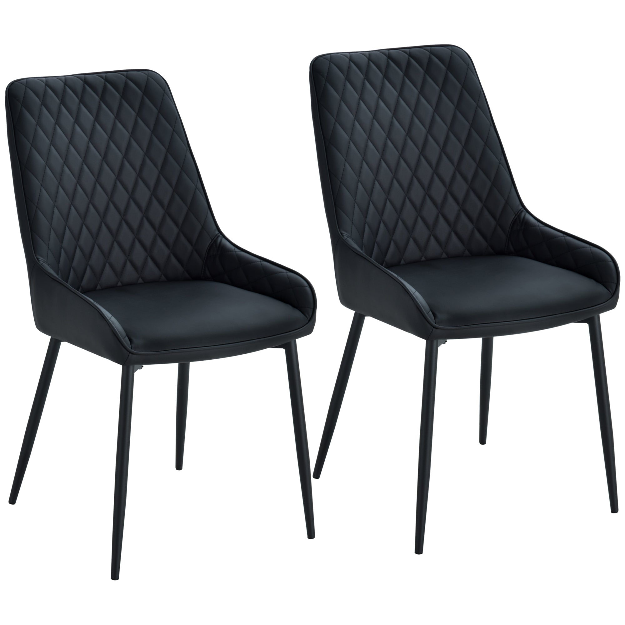 HOMCOM 2 Pack Mid Century Dining Chairs Black PU Leather Padded Metal Legs Modern for Kitchen Office 