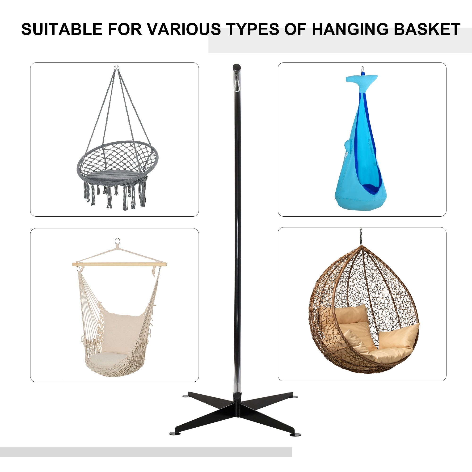 Outsunny Hanging Hammock Chair Stand C Stand Steel for Indoor Outdoor Air Porch Swing Chair 