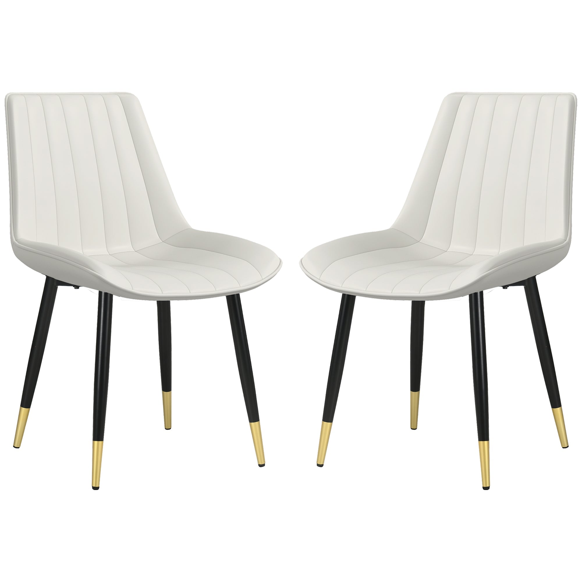 HOMCOM Dining Chair Pair: Modern PU Leather Upholstered, Steel Legs, Kitchen Chairs, Cream Hue for Living Room, Bedroom 