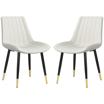 HOMCOM Dining Chair Pair: Modern PU Leather Upholstered, Steel Legs, Kitchen Chairs, Cream Hue for Living Room, Bedroom 