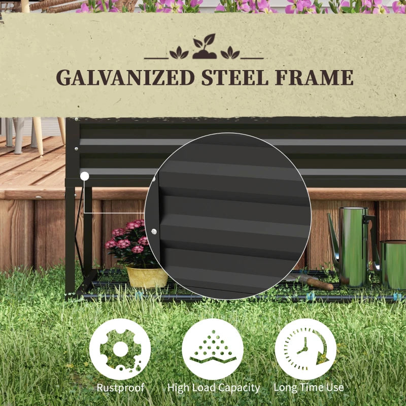 Galvanized Raised Garden Bed, Metal Planter Box with Bed Liner and Storage Shelf, for Vegetables Flowers Herbs, Black