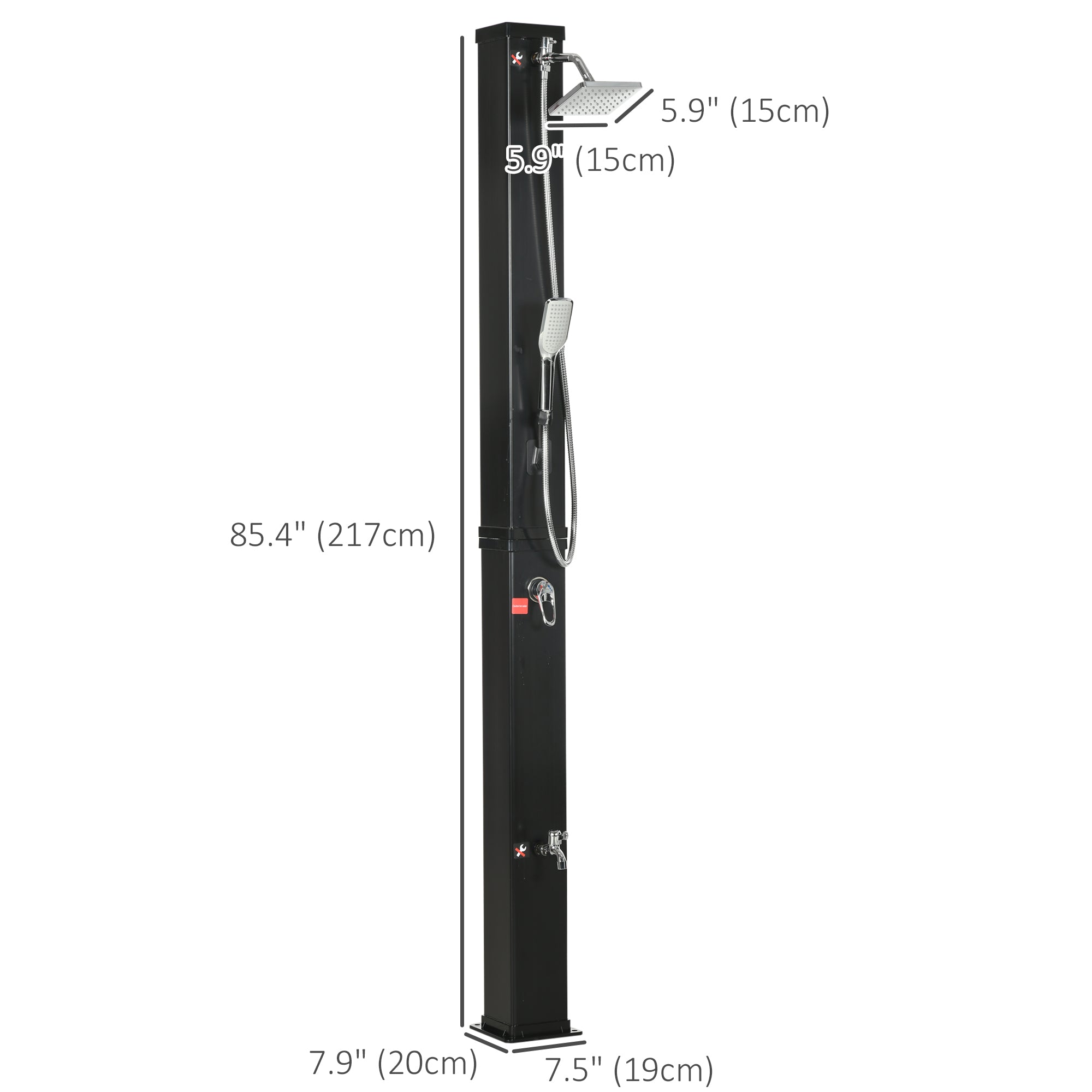 Outsunny Outdoor Solar Shower 10.6Gal with 360 Rainfall Head Handheld 60℃ Adjustable Temperature for Poolside Beach Spa 