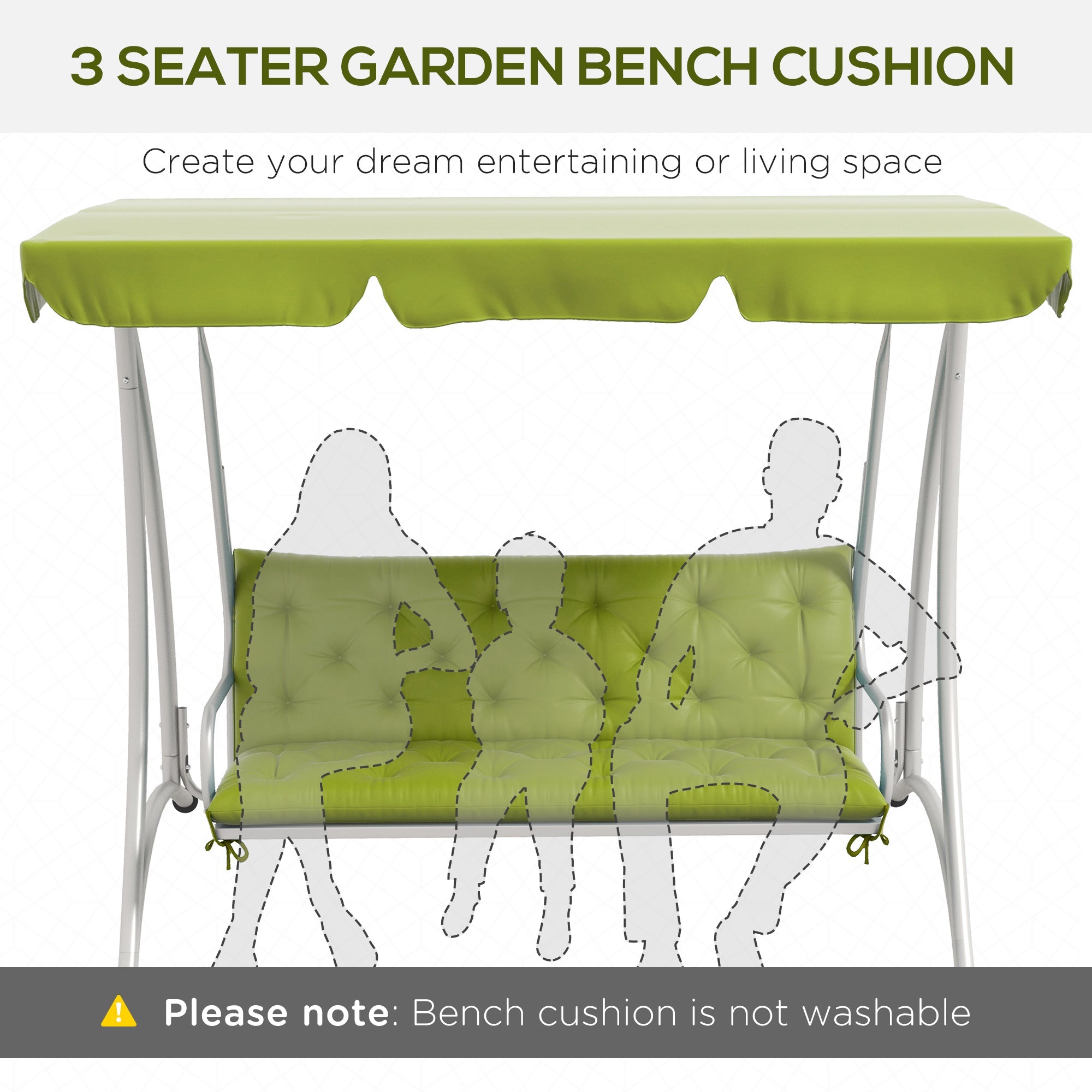 Outsunny 3-Seater Outdoor Bench Swing Chair Replacement Cushions for Patio Garden, Light Green 