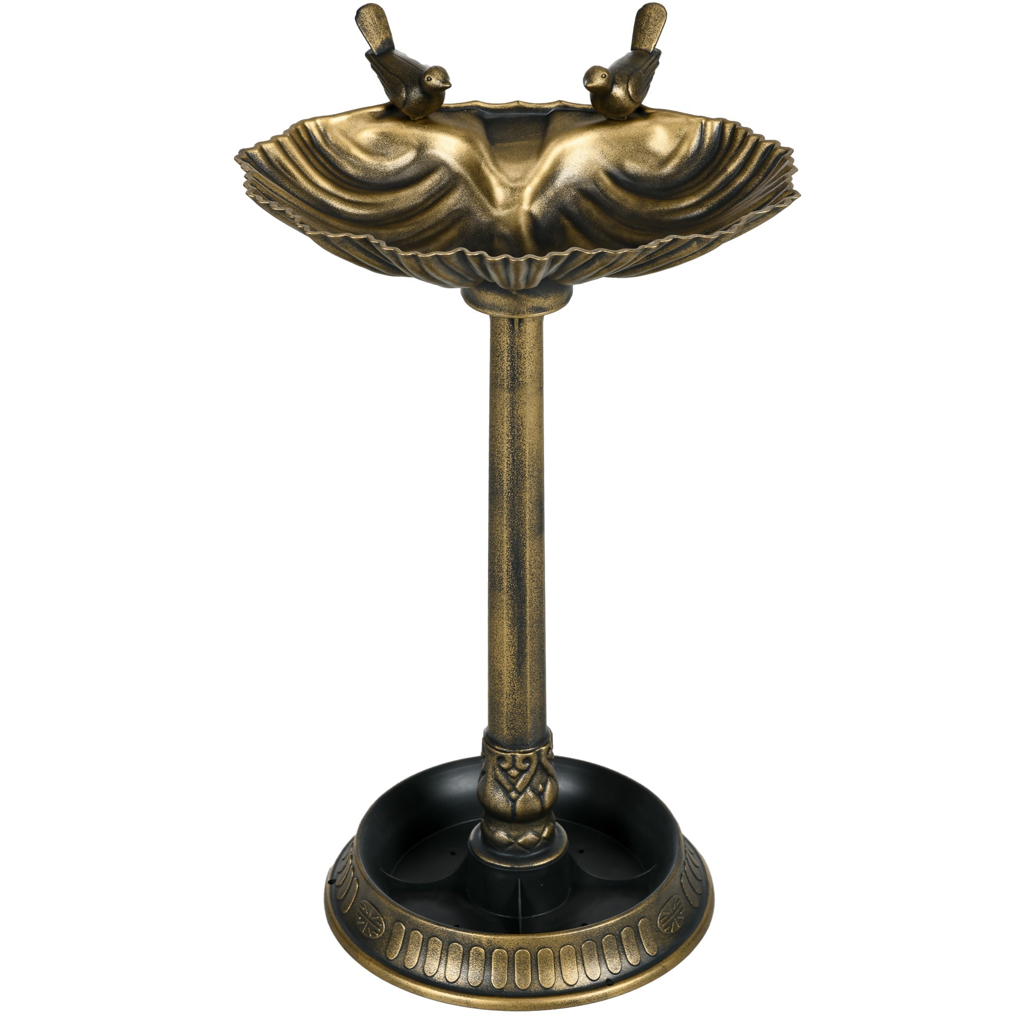 Outsunny 32" Bird Bath with Decorative Birds, Vintage Birdbath with Flower Planter Base, Bird Feeder Bowl for Garden, Bronze 