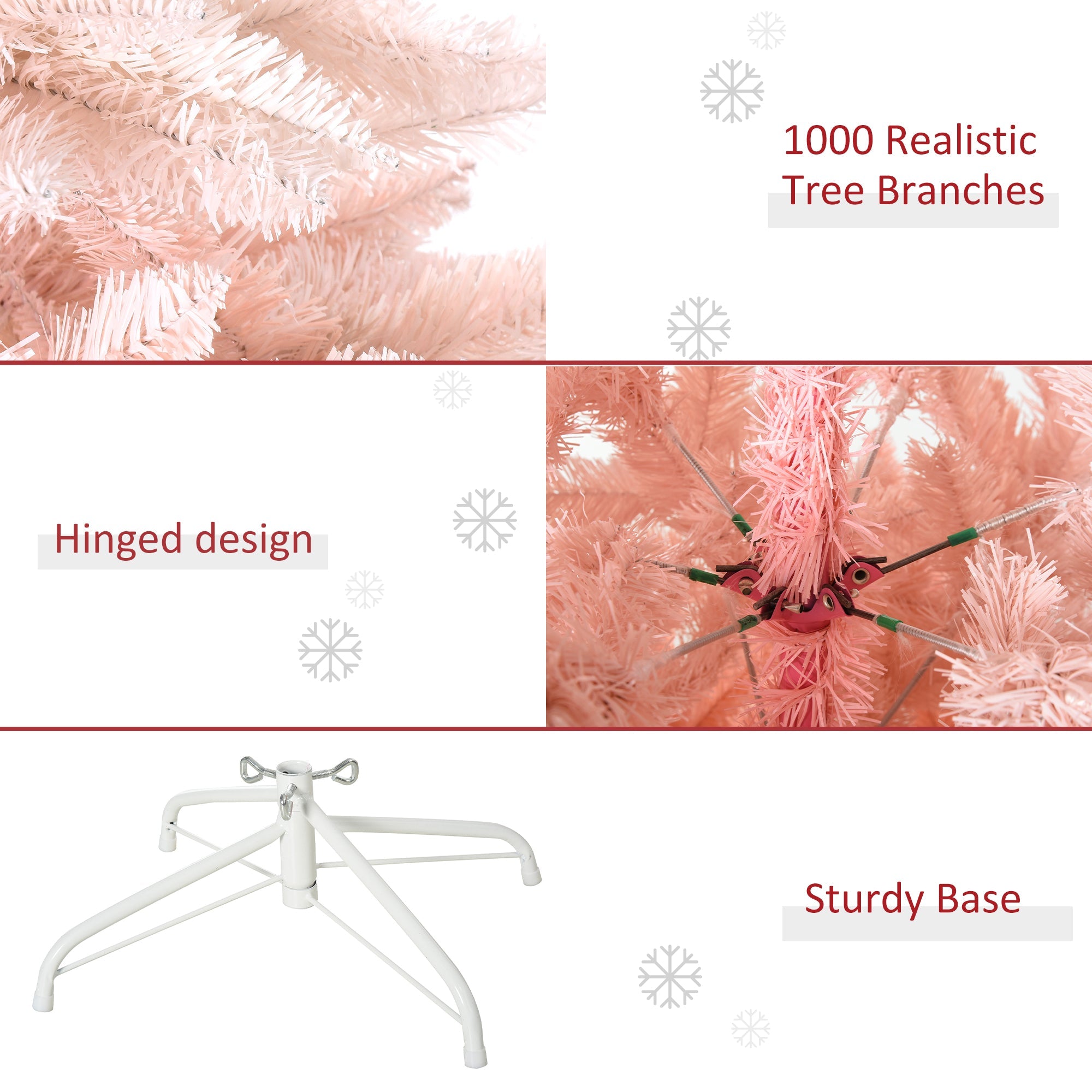 HOMCOM 7ft Festive Artificial Christmas Tree in White and Pink with Metal Stand, Quick Setup for Holiday Decor 
