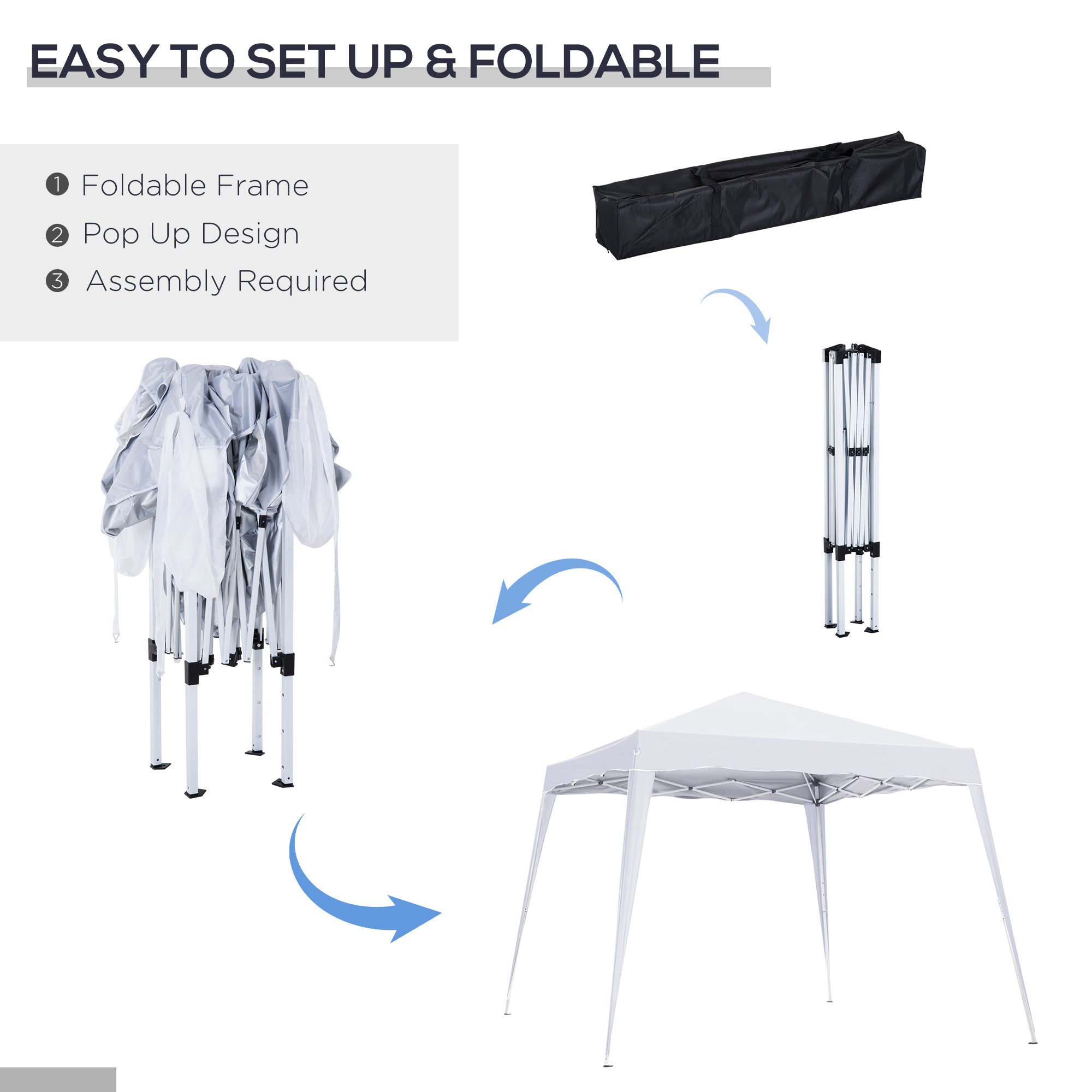 Outsunny 8' x 8' Pop Up Canopy, Outdoor Foldable Tent, Portable Canopy Tent with Carrying Bag for Camping, Party, Picnic, White 