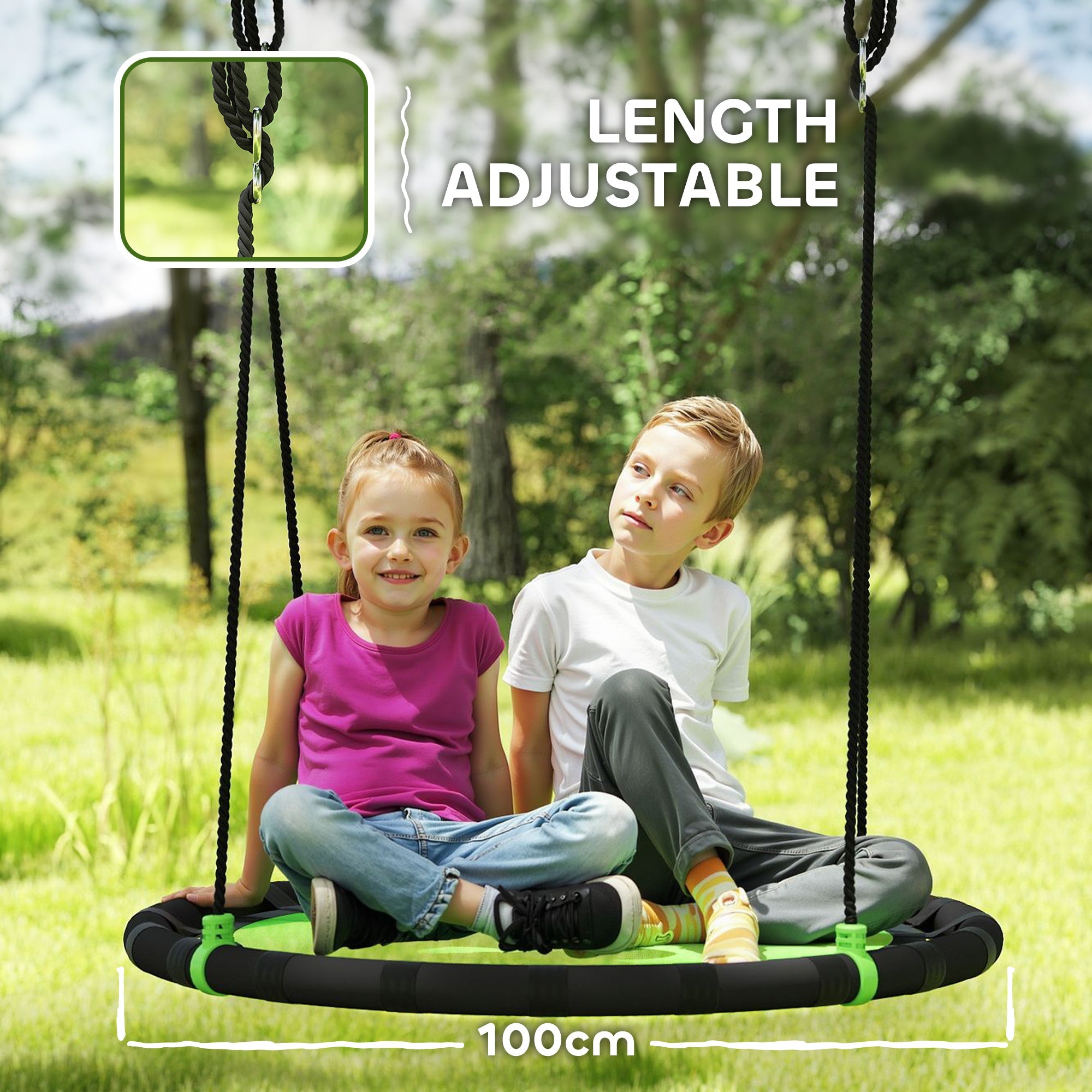 Qaba 39 inch Saucer Tree Swing Set for Kids with Adjustable Hanging Ropes for Outdoor, Backyard, Green 