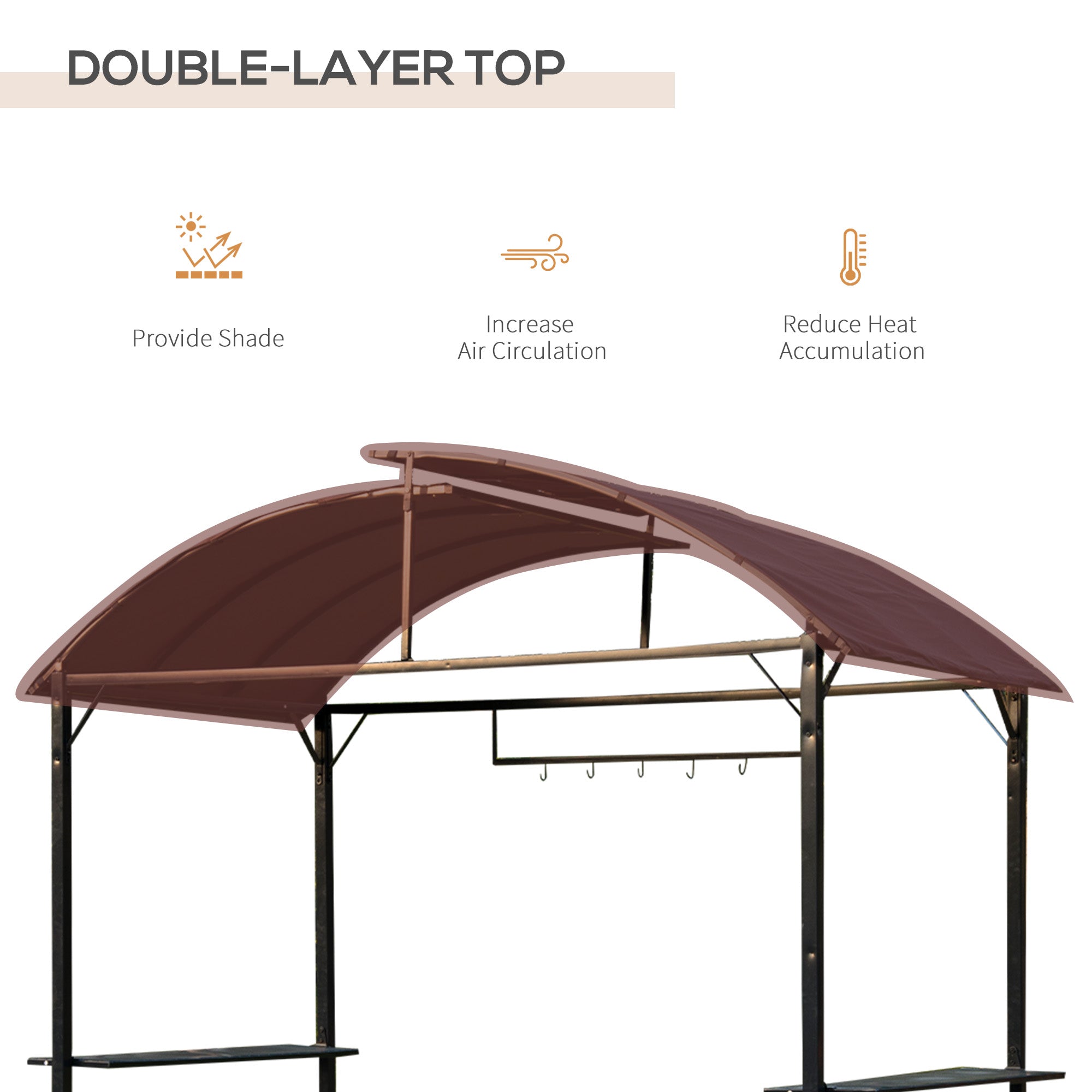 Outsunny 8x4ft BBQ Gazebo Tent Metal Frame Grill Canopy Garden Sunshade Portable Shelter Backyard w/ Side Shelf Coffee 