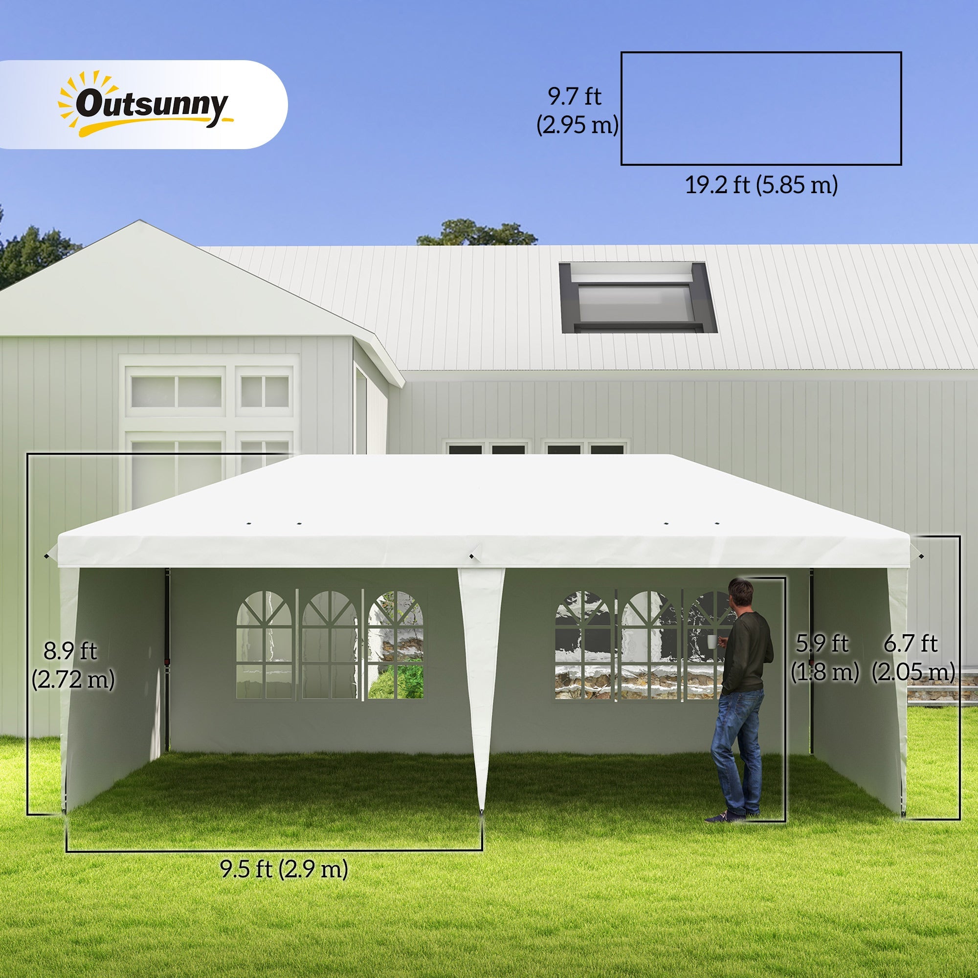 Outsunny 10'x20' Pop Up Canopy Tent Outdoor Party Commercial Instant Shelter Carrying Bag White 